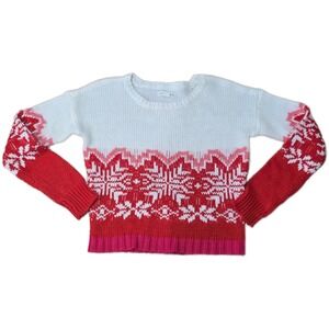 Aeropostale Womens Fair Isle Snowflake Sweater Red White Pink Knit Small